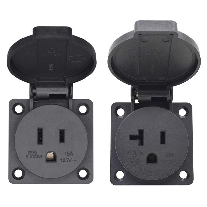 أسود 125 فولت 15A 20A IP44 CE  - مراجعة Outdoor Power Receptacle وسعره